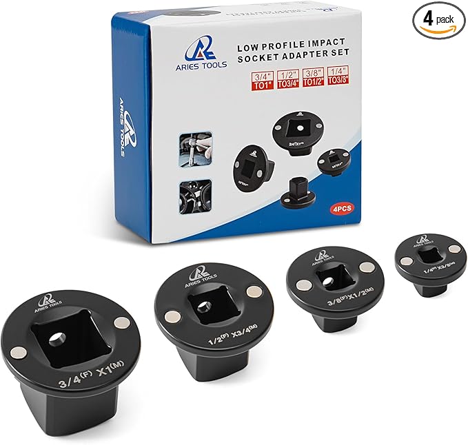 Socket Set Adapter,Low Profile Impact Socket Set Works with Impact Wrench竊똖orque Wrench竊똄lectric Ratchet竊똃esigned for Confined Space竊?/8" to 1/2", 1/4" to 3/8", 3/4" to 1", 1/2" to 3/4", 4PC