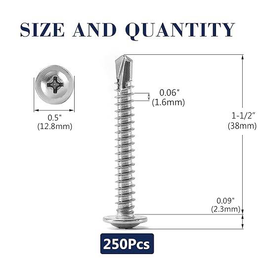 #10 x 1-1/2" Sheet Metal Screws 250PCS 410 Stainless Steel Truss Head Fast Self Tapping Screws by SG TZH