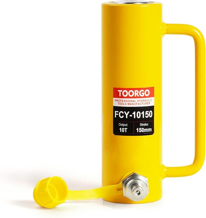 10T 6Inch Stroke Porta Power Single Acting Lifting Cylinder for Shipbuilding, Machinery and Industry,Automatically Retract Split Hydraulic Cylinders Tools, Yellow