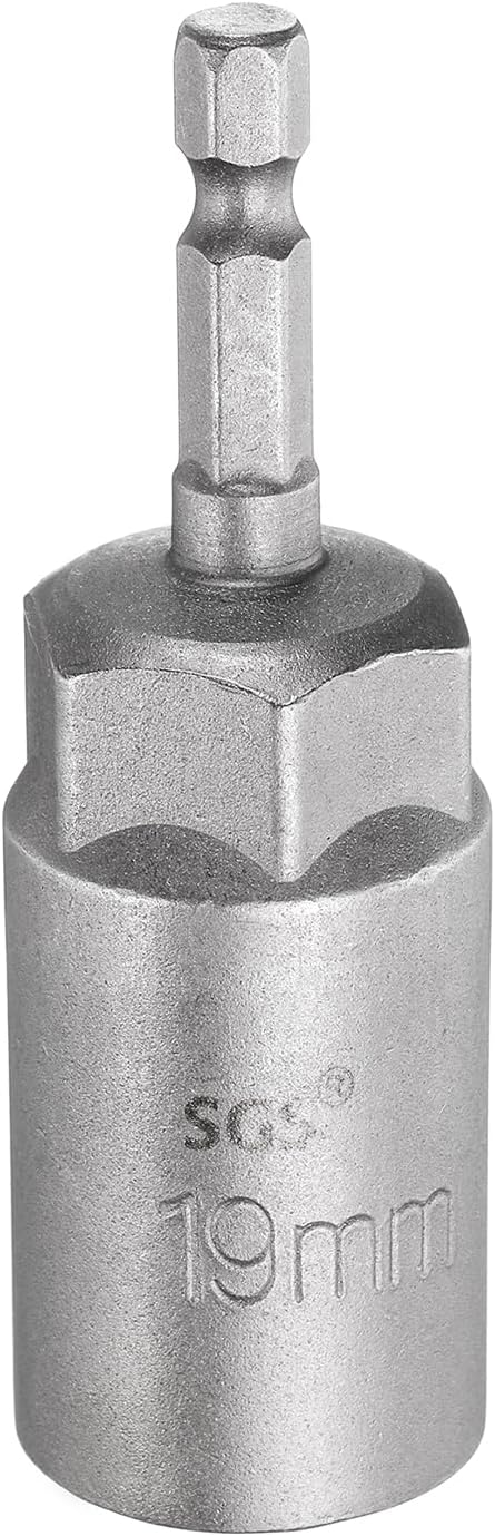 HARFINGTON Nut Driver Drill Bit 19mm Metric Socket 1/4" Hex Shank 3.15" (80mm) Long 6-Point Sockets Quick Change CR-V Steel Bolt Setters for Power Drill Drivers