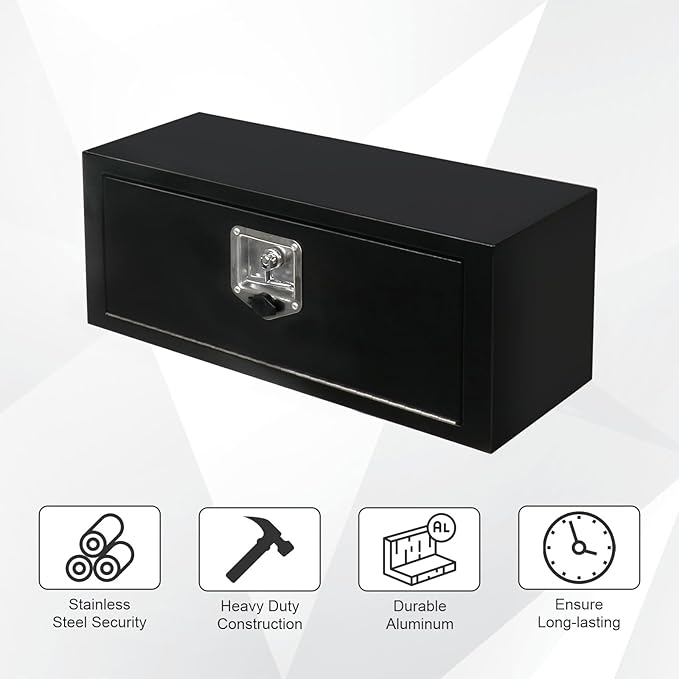 27.75'' Steel Underbody Tool Boxes with Lock, Heavy Duty Waterproof Undermount Truck Tool Box for Vans, Trailers, RVS，Trucks, Black（27.75"*10"*10.5"）