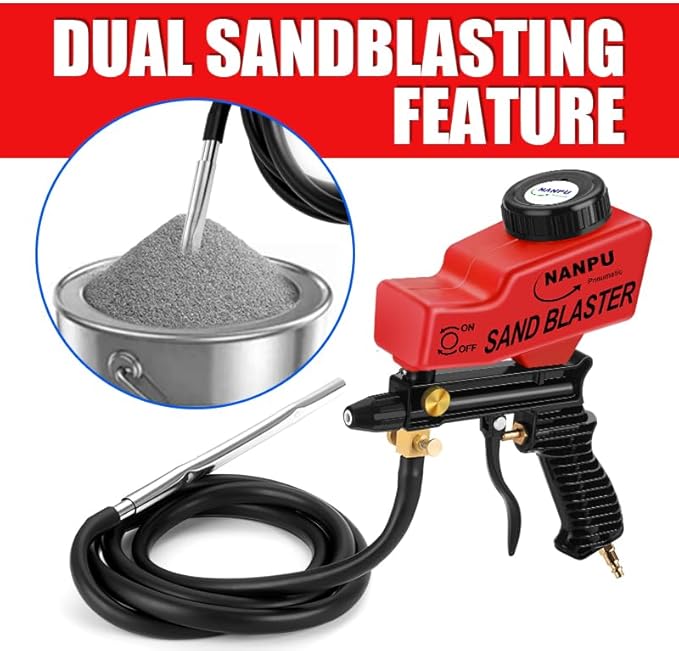 NANPU Light-Duty Air Sandblaster Gun Kit with Siphon & Gravity Feed, Ceramic Nozzle, Metal Body, for Small Project Surface Prep, Paint & Rust Removal, Metal/Wood/Glass Etching竊똓equires Air Compressor