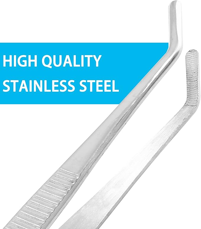 1Pcs 8 Inch Stainless Steel Tweezer, Long Tweezers with Precision Serrated Curved Tips, Non-slip Multitool Tweezer for Cooking, Repairing, Medical, Garden