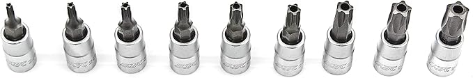 9PCS 5 PT. 1/4-Inch Drive Star Bit Socket Set for New 5 Point Tamper-Proof Bolts by JTC 3303