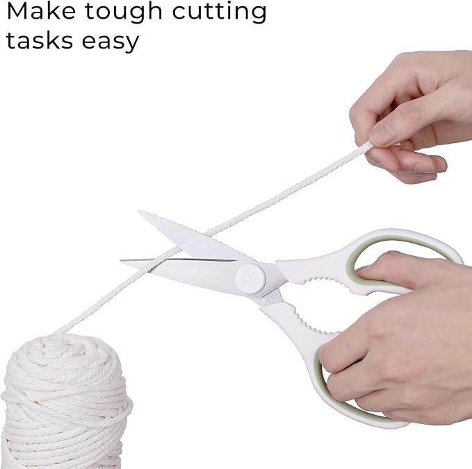 Linoroso Kitchen Scissors All Purpose Kitchen Shears with Magnetic Holder, Soft Grip Handle Cooking Scissors Dishwasher Safe with Come Apart Blade Heavy Duty Scissors for Meat, Vegetable, Herb, White