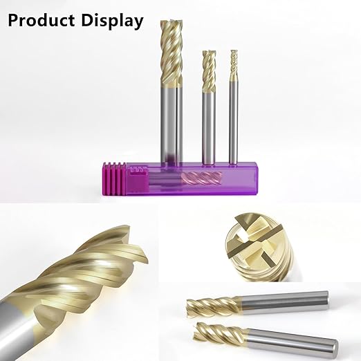 1/4" Carbide Square End Mill with ZrN Coating 4 Flute Unequal Helix Design Mill Bits Sets for Roughing and Finishing (5PCS)