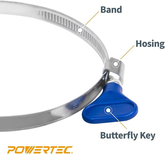 POWERTEC 70262-P2 2-1/2 Inch Key Hose Clamp, Thumb Screw Key Adjustable Stainless Steel Hose Clamps for Dust Collection, Dust Collector and Dryer Vent Hose, Pipe Clamp, RV Clamp,Worm Gear Clamp,20pack