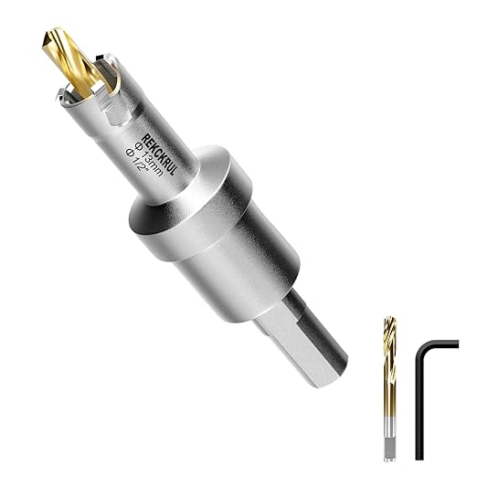 1/2" (13mm) TCT Carbide Hole Saw Kit for Metal - Heavy Duty Hole Cutter Drill Bits Set with 2 Titanium/Step Pilot Drill Bits & L-Wrench, Cuts Stainless Steel, Iron, Aluminum, Wood, Plastic