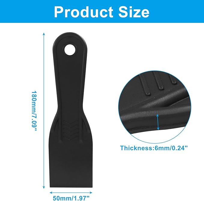 2 Inch Plastic Putty Knife Scraper, 5Pcs Flexible Spackle Knife for Spackling, Air Bubble Remover, Sticker Installation, Used for Repairing Walls, Pasting Plaster, Scraping Putty (Black)