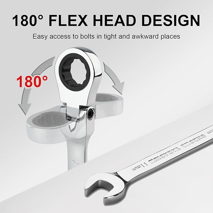 Jetech 11mm Ratchet Wrench Flex Head: Box End Wrench 12Pt| Metric Ratcheting Combination Chrome Vanadium,Forged, Extra Durability
