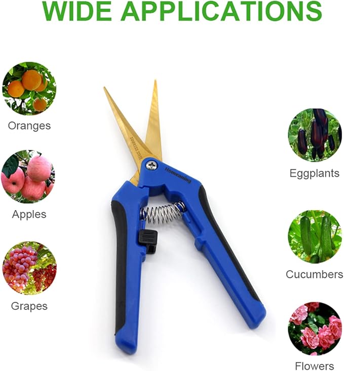 1 Pack Garden Pruning Shears with Curved Blades Trimming Scissors, Gardening Hand Pruning Snips Titanium Coated Precision Bonsai Pruning Shears, Convenient Flower Cutters(Blue)