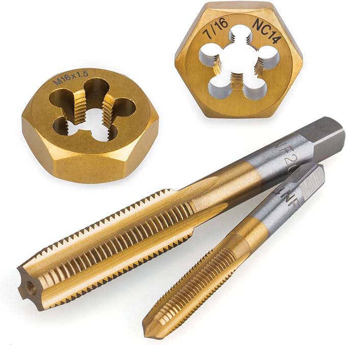 86-Piece Master Tap and Hex Die Set, Premium Titanium Coating | SAE Size #4 to 5/8?? Metric Size M3 to M16 | For All Coarse, Fine, Pipe Threads | Complete with Holders, Stocks, Gauges and Metal Case