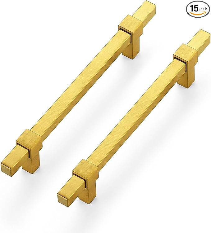 15 Pack Gold Cabinet Handles - 5" Hole Center Cabinet Pulls Drawer Pulls Cabinet Hardware Kitchen Handles for Cabinets