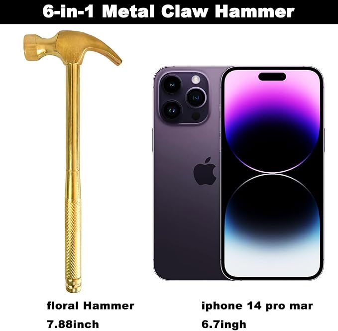 6 in 1 Mini Hammer Brass Hammer with Screwdriver Hand Tools Multifunction Jewelers Hammer Copper Hammer for Repair Mobile Phones, Laptops, Watches, Glasses, Camera,Tablet (Gold)