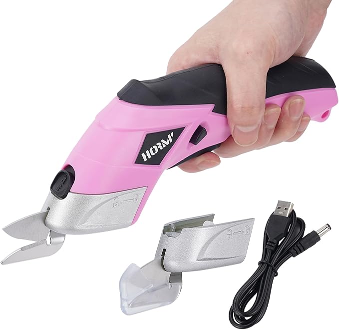 Cordless Electric Scissors,3.7V Fabric Cutter,Equipped with 2 Blades and 1 Charging line,Electric Cardboard Cutter for Fabrics,Cardboard,Carpets (Pink)