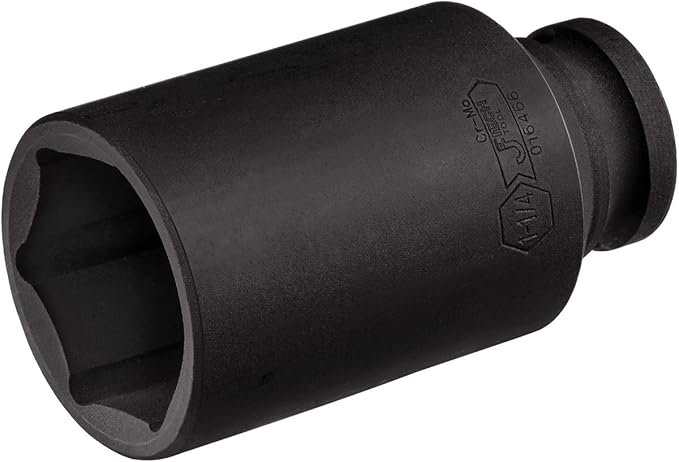 Jetech 1/2 Inch Drive 1-1/4 Inch Deep Impact Socket, Made with Heat-Treated Chrome Molybdenum Alloy Steel, 6-Point Design, SAE