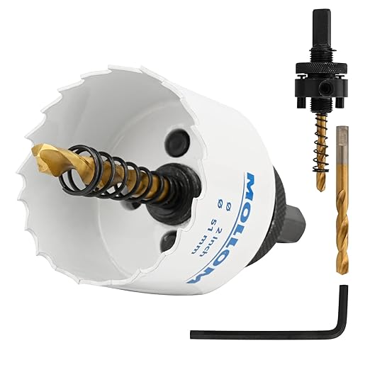 Mollom (51mm | 2") HSS M42 with 8% Cobalt BI-Metal Hole Saw with 2 Pilot Drill Bits & Arbor Smooth Cutting for PVC,Drywall,Wood,Plastic,Gypsum Board,Rubber