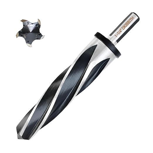 DKIBBITH 1-1/4" Bridge Construction Reamer Drill Bit, M2 HSS Taper Chucking Reamer for Steel Alloy Metal Wood Plastic, 1/2" Non-Slip Shank, 5-Spiral Flutes Car Reamer, to Align or Enlarge Holes, 32mm