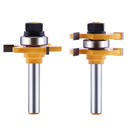 Tongue and Groove Router Bit Set (2 PCS) with 1/4 Inch Shank T Shape, Wood Milling Saw Cutter by LU&MN (Woodworking Tools for Home Improvement and DIY)