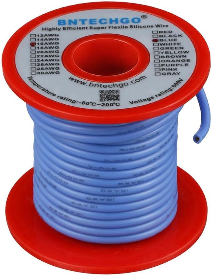 BNTECHGO 16 Gauge Silicone Wire Spool 50 ft Blue Flexible 16 AWG Stranded Tinned Copper Wire
