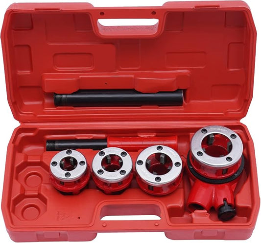Eapmic Portable Pipe Threading Tool Set Manual Ratchet Pipe Threader Kit Handheld BSTP Ratcheting Pipe Threader with 5 Dies Set 1/2", 3/4", 1", 1-1/4" for Steel, Galvanized, Iron, Plastic Pipes