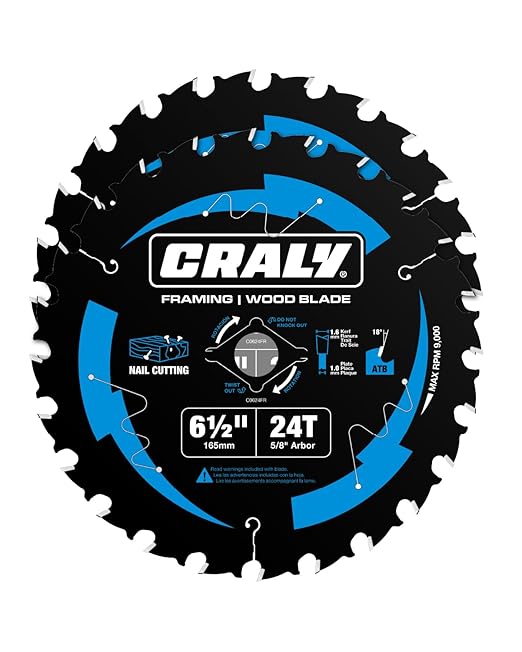 CRALY 6-1/2 Inch 24 Teeth Wood Cutting Framing Circular Saw Blade, 5/8 Inch Arbor, Carbide Tipped, Thin Kerf, Black Ice™ Coating, for Plywood, MDF, OSB, Laminated, 2-Pack(C0624FR-2)