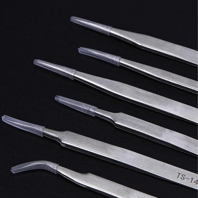 6 Stainless Fine Tip Tweezers Industrial for Electronics Laboratory Work Jewelry-Making Craft, Soldering Multiple Usage