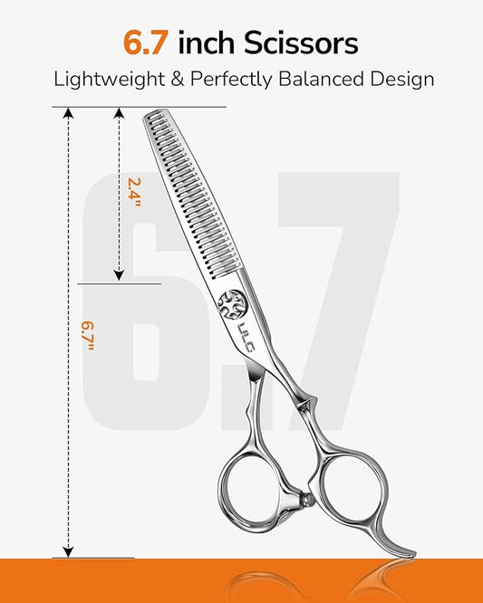 ULG Professional Hair Thinning Scissors 6.7?? Japanese 440C Stainless Steel, 32-Teeth Texturizing Shears with Adjustable Tension Screw, Ergonomic Offset Handle, Ultra Sharp Blades for Salon & Home Use