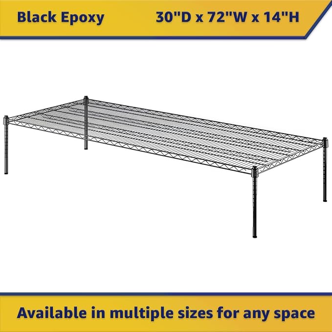 30" x 72" x 14" Black Epoxy Wire Storage Shelf, Dunnage Rack, Commercial 1 Tier Small Shelf