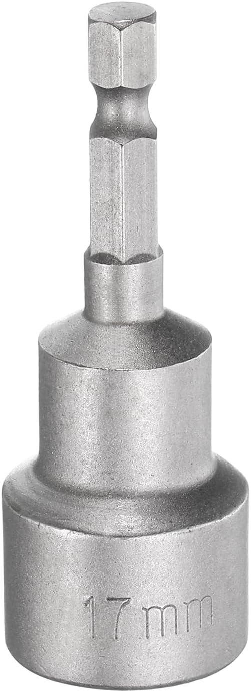 HARFINGTON Nut Driver Drill Bit 17mm Metric Socket 1/4" Hex Shank 2.56" (65mm) Long Magnetic 6-Point Sockets Quick Change CR-V Steel Bolt Setters for Power Drill Drivers
