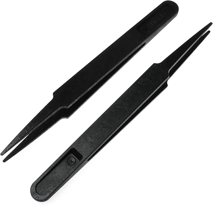 E-outstanding Anti-static Tweezer 5PCS 4.6Inch Black Plastic Pointed Tip Anti-static Tweezers Repairing Tools for Electronic Repairing