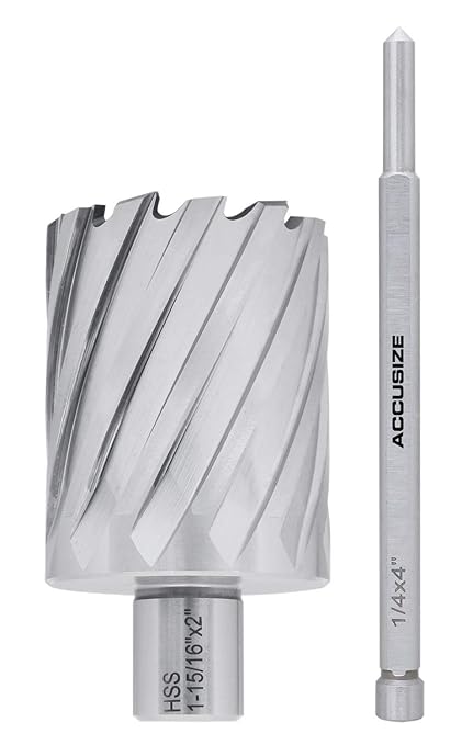 Accusize Industrial Tools 1-15/16 by 2'' Cutting Depth H.S.S. Annular Cutter with 1 Pc Pilot Pin, 2081-2036Pin