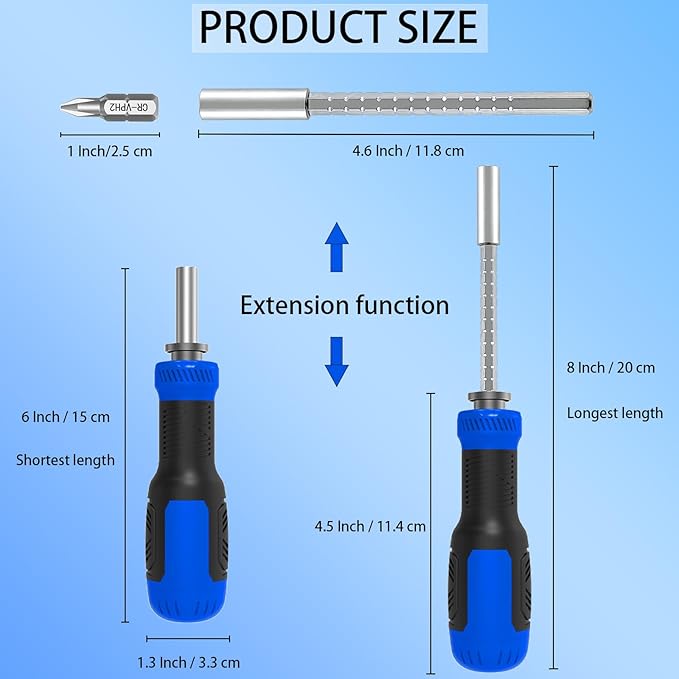 Multi-bit Screwdriver, 13-in-1 Screw Driver Adjustable Mini Screwdriver Set Multitool All in One with Torx Security, Phillips, Hex, Flat Head, Square and 1/4 Nut Driver (Blue)