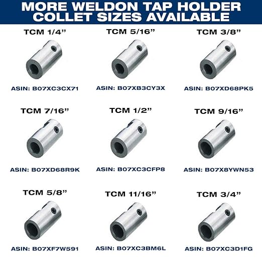 CS Unitec 3/4" Weldon Tap Holder for 1/4" Diameter Taps - Mag Drill Tap Collet - Fits Standard Weldon Chucks On Most Magnetic Drill Presses (TCM 1/4)