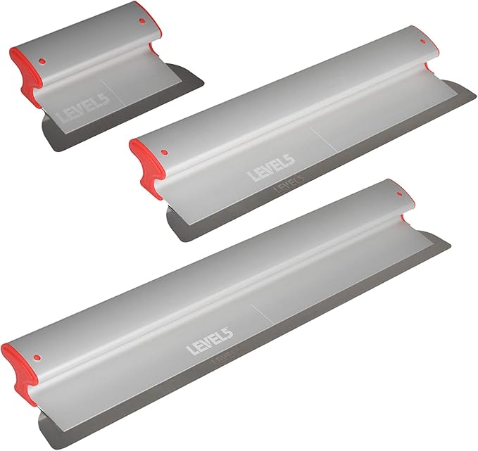 LEVEL5 Drywall Skimming Blade Set | 10, 24 & 32 Inch Skimming Blades | Ergonomic Aluminum Body | Replaceable 0.3mm German Stainless Steel Blade | for Smoothing Walls and Ceilings | 5-444