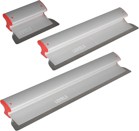 LEVEL5 Drywall Skimming Blade Set | 10, 24 & 32 Inch Skimming Blades | Ergonomic Aluminum Body | Replaceable 0.3mm German Stainless Steel Blade | for Smoothing Walls and Ceilings | 5-444