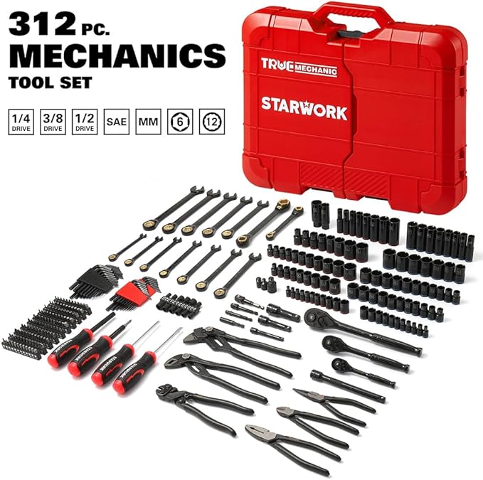 STARWORK TRUE MECHANIC 312-Piece Mechanics Tool Set and Socket Set, Professional?륯liers Wrench ??SAE/Metric