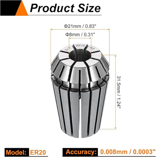 HARFINGTON Spring Collet Chuck ER20 8mm 65Mn Spring Steel Precision Router Collets for CNC Engraving Milling Lathe Tool