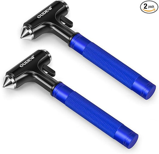 2 Packs Car Safety Hammer, Car Glass Breaker with Seat Belt Cutter, Automotive Escape Tool, Metal Window Breaker, Emergecy Safety Hammer for Auto Accidents (Blue)