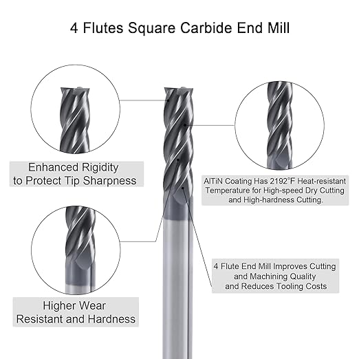 ISB 1/8'' Carbide Square End Mill Set, 4 Flute Micro Grain Carbide Mill Bits for Alloy Steels/Hardened Steels/Aluminum/Copper, 5 Pcs