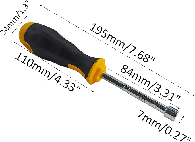 2PCS 7mm Socket Wrench Screwdriver, High-Carbon Steel Hex Nut Driver with Comfort Grip Handle for DIY Repairs & Hand Tools