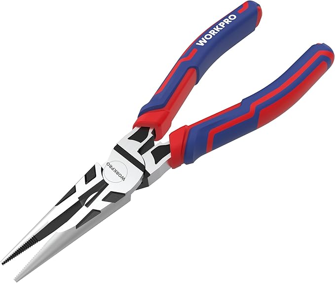 WORKPRO Premium 6??Needle Nose Pliers, Paper Clamp Precision, Heavy-Duty CRV Steel, Soft Grip with Wire Cutter, Long Nose Cutting Pliers