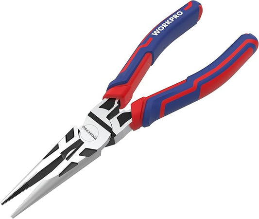 WORKPRO Premium 6??Needle Nose Pliers, Paper Clamp Precision, Heavy-Duty CRV Steel, Soft Grip with Wire Cutter, Long Nose Cutting Pliers