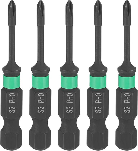 HARFINGTON 5pcs #0 Impact Phillips Screwdriver Bit PH0 1/4" Hex Shank 2" (50mm) Length 0.08" Rod Magnetic Cross Head Drill Bits S2 Steel Industrial Screw Drivers for Impact Power Tools
