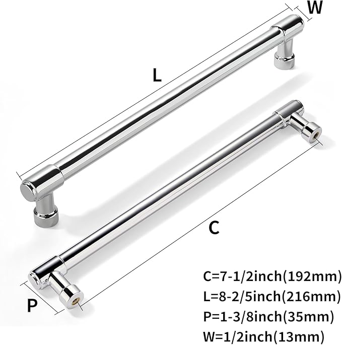 khtumeware 10 Pack 7-1/2 Inch(192mm) Polished Chrome Cabinet Pulls Kitchen Cabinet Hardware for Cupboard Drawer Pulls Dresser Handle