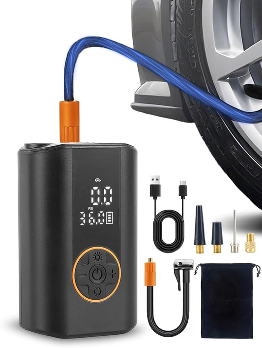 Tire Inflator Portable Air Compressor, 150 PSI Cordless Air Pump for Car Tires with Digital Pressure Gauge, LED Light and Auto Shut Off Function, Bike Pump for Car, Motorcycle, Bicycle, Ball, Black