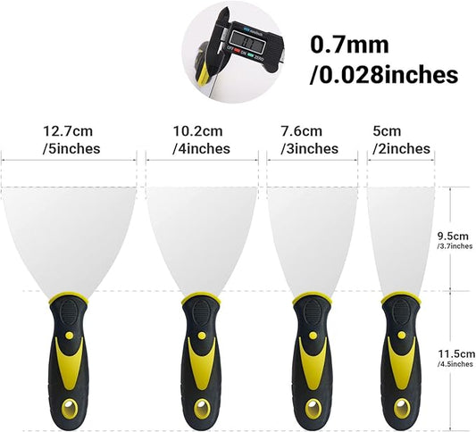 4 Pack Putty Knife Scraper, 2" 3" 4" 5" Putty Knife Set, Stainless Steel Putty Knife Scraper, Wallpaper Scraper Paint Scraper Tool for Spreading Drywall Spackle & Mud, Taping, Scraping Paint