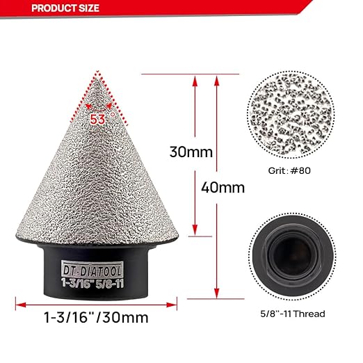 DT-DIATOOL Diamond Beveling Chamfer Bit 1-3/16 Inch for Tile Porcelain Ceramic Granite Marble Existing Holes Enlarging Polishing Shaping Trimming Repairing