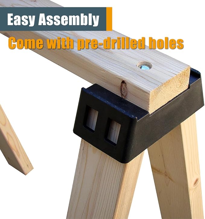 POWERTEC Sawhorse Brackets, Set of 2 Saw Horse Brackets w/ 500Lbs Capacity, Heavy Duty Brackets for Use with 2x4 Lumber, Construction Tools for Carpenter, Contractors (71026V)