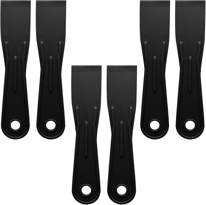 6pcs Flexible Plastic Putty Knife Set - 2 Inch Wide Scraper for Wall Repair, Spackling, Drywall Taping & Painting Projects (Black)
